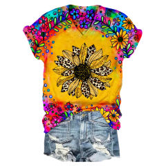 Sunflower rainbow V-neck printed T-shirt